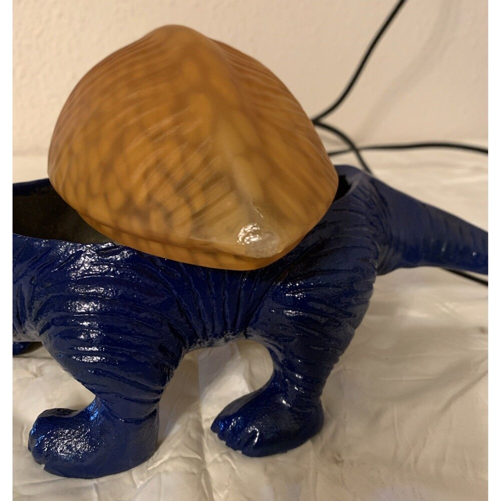 Vintage Blue Dinosaur Lamp Glass Shell Cast Metal Nightlight READ - Picture 7 of 16